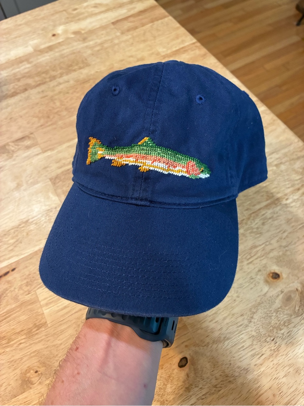 Smathers and Branson Big Trout Golf Hat Adult Needlepoint Dad Cap Strapback